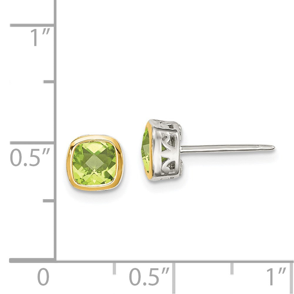 14K/silver Bicolor Shey Couture Sterlingsilber Rhodiniert mit 14K Akzente Peridot Quadratisch Ohrstecker