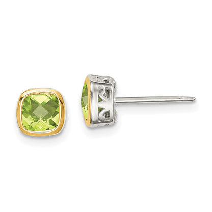 14K/silver Bicolor Shey Couture Sterlingsilber Rhodiniert mit 14K Akzente Peridot Quadratisch Ohrstecker