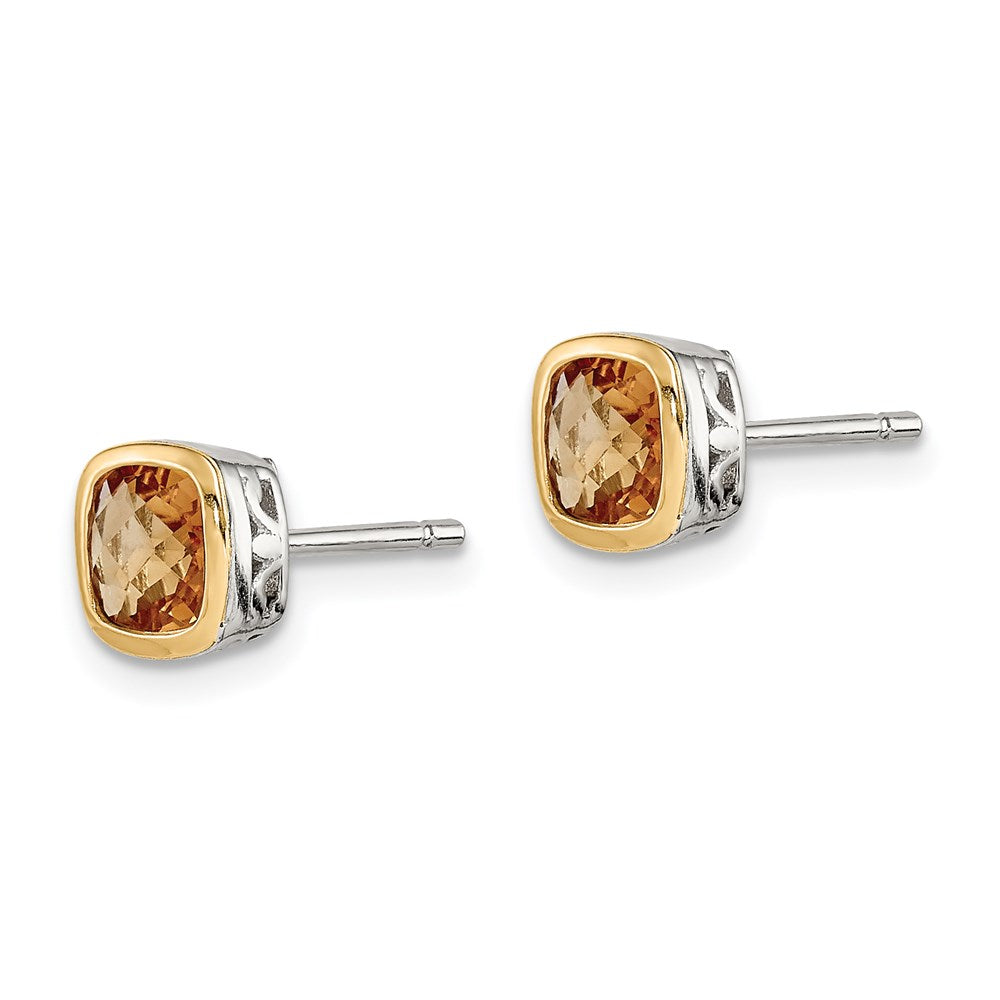 14K/silver Bicolor Shey Couture Sterlingsilber Rhodiniert mit 14K Akzente Citrin Quadratisch Ohrstecker