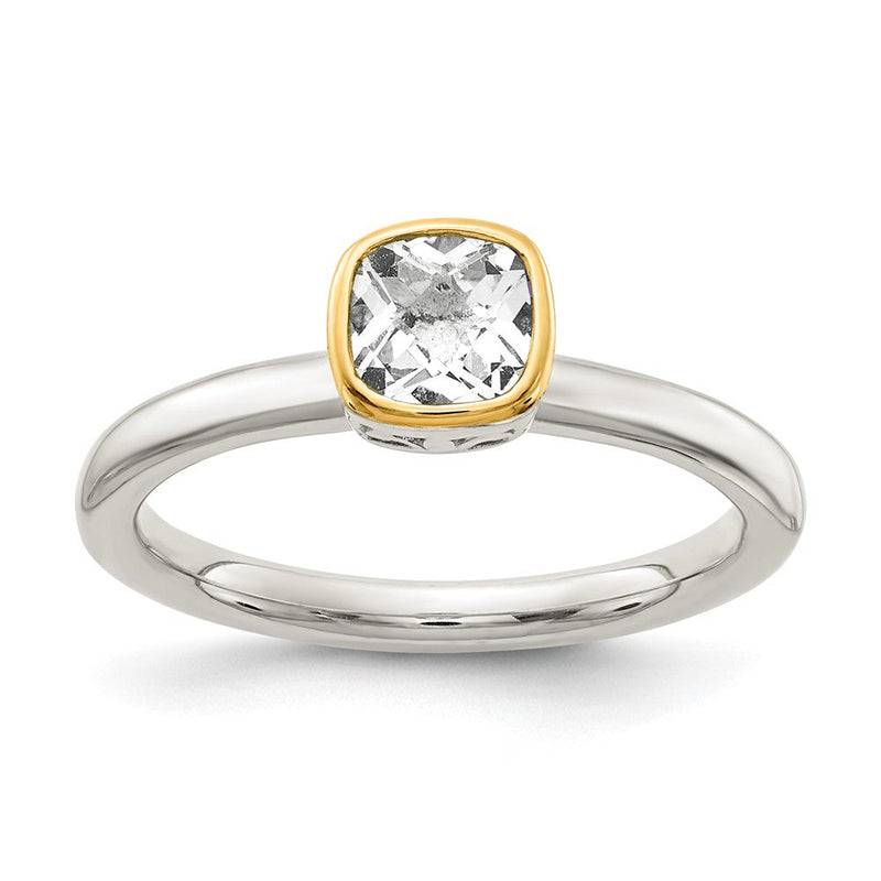14K/silver Bicolor Shey Couture Sterlingsilber Rhodiniert mit 14K Akzente Poliert Kissen Schliff Weiß Topas Ring