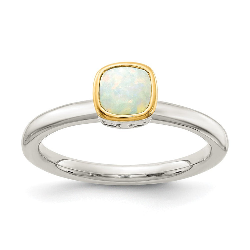 14K/silver Bicolor Shey Couture Sterlingsilber Rhodiniert mit 14K Akzente Poliert Kissen Schliff Milky Opal Ring