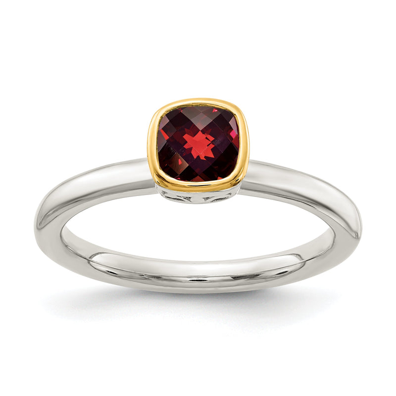 14K/silver Bicolor Shey Couture Sterlingsilber Rhodiniert mit 14K Akzente Poliert Kissen Schliff Granat Ring