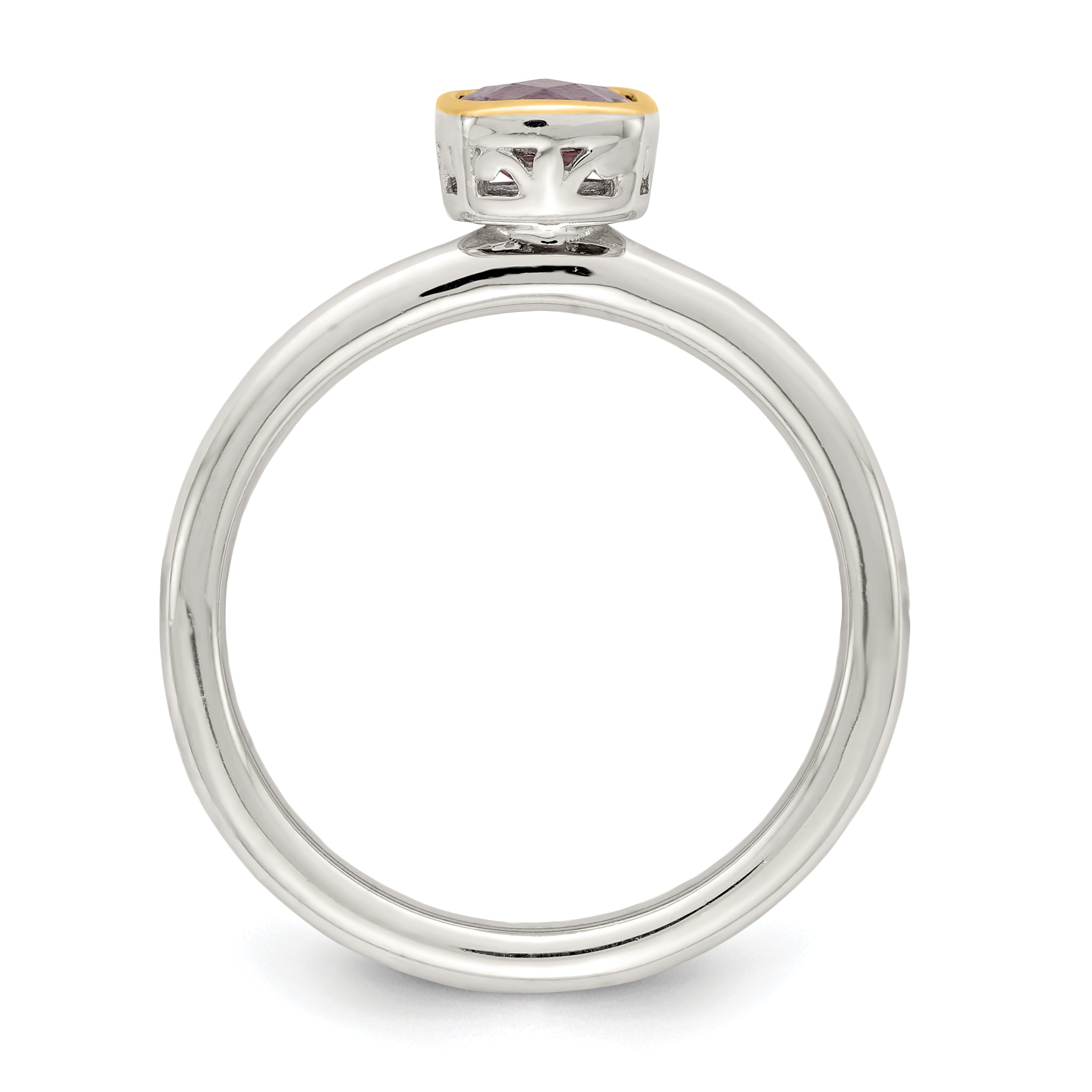14K/silver Bicolor Shey Couture Sterlingsilber Rhodiniert mit 14K Akzente Poliert Kissen Schliff Amethyst Ring