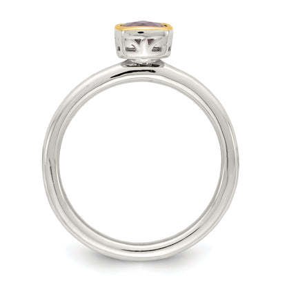 14K/silver Bicolor Shey Couture Sterlingsilber Rhodiniert mit 14K Akzente Poliert Kissen Schliff Amethyst Ring