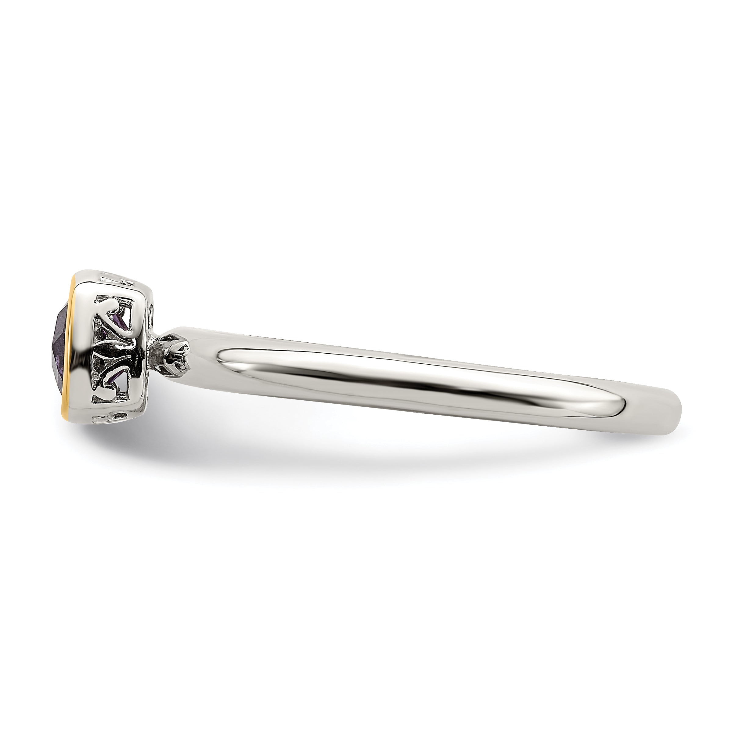 14K/silver Bicolor Shey Couture Sterlingsilber Rhodiniert mit 14K Akzente Poliert Kissen Schliff Amethyst Ring