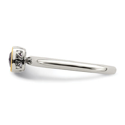 14K/silver Bicolor Shey Couture Sterlingsilber Rhodiniert mit 14K Akzente Poliert Kissen Schliff Amethyst Ring