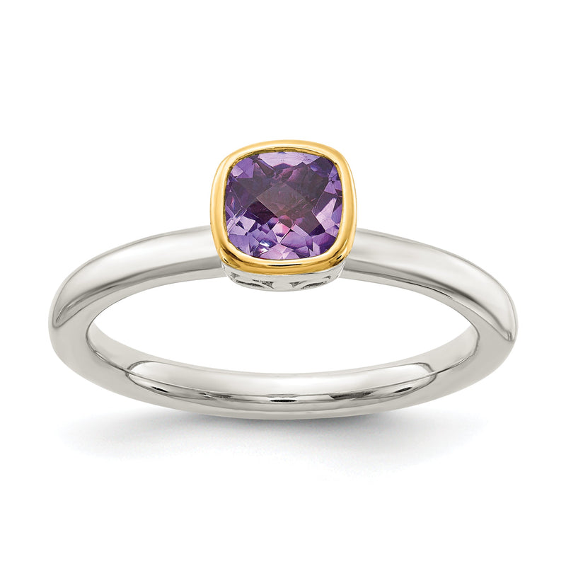 14K/silver Bicolor Shey Couture Sterlingsilber Rhodiniert mit 14K Akzente Poliert Kissen Schliff Amethyst Ring
