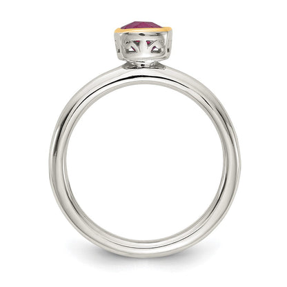 14K/silver Bicolor Shey Couture Sterlingsilber Rhodiniert mit 14K Akzente Poliert Kissen Schliff Rhodolith Granat Ring