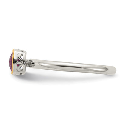 14K/silver Bicolor Shey Couture Sterlingsilber Rhodiniert mit 14K Akzente Poliert Kissen Schliff Rhodolith Granat Ring