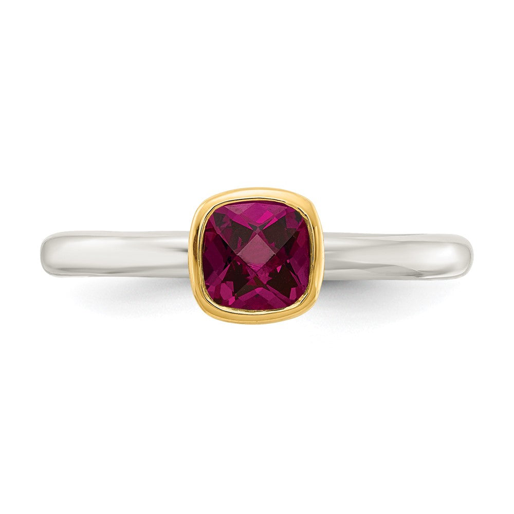 14K/silver Bicolor Shey Couture Sterlingsilber Rhodiniert mit 14K Akzente Poliert Kissen Schliff Rhodolith Granat Ring