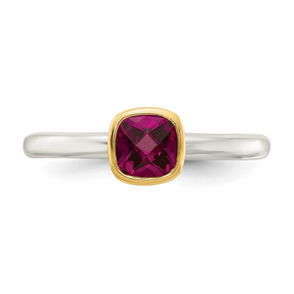 14K/silver Bicolor Shey Couture Sterlingsilber Rhodiniert mit 14K Akzente Poliert Kissen Schliff Rhodolith Granat Ring