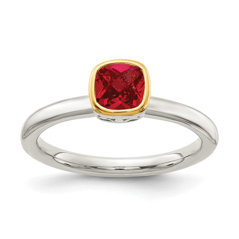 14K/silver Bicolor Shey Couture Sterlingsilber Rhodiniert mit 14K Akzente Poliert Kissen Schliff Erzeugt Rubin Ring