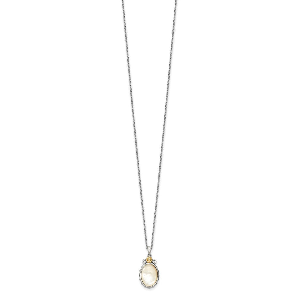 14K/silver Bicolor Shey Couture Sterlingsilber mit 14K Akzente 18 Zoll Blumen Oval Perlmutt Halskette
