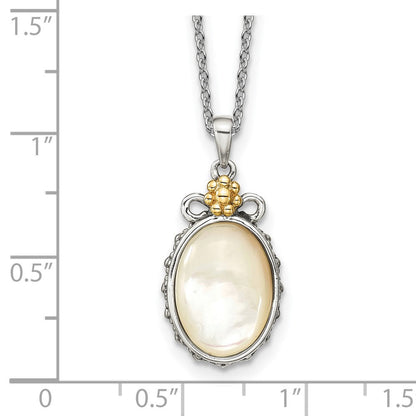 14K/silver Bicolor Shey Couture Sterlingsilber mit 14K Akzente 18 Zoll Blumen Oval Perlmutt Halskette