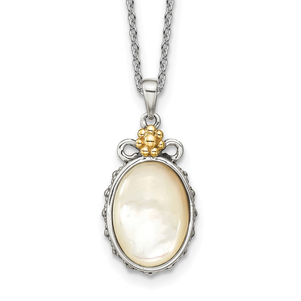 14K/silver Bicolor Shey Couture Sterlingsilber mit 14K Akzente 18 Zoll Blumen Oval Perlmutt Halskette