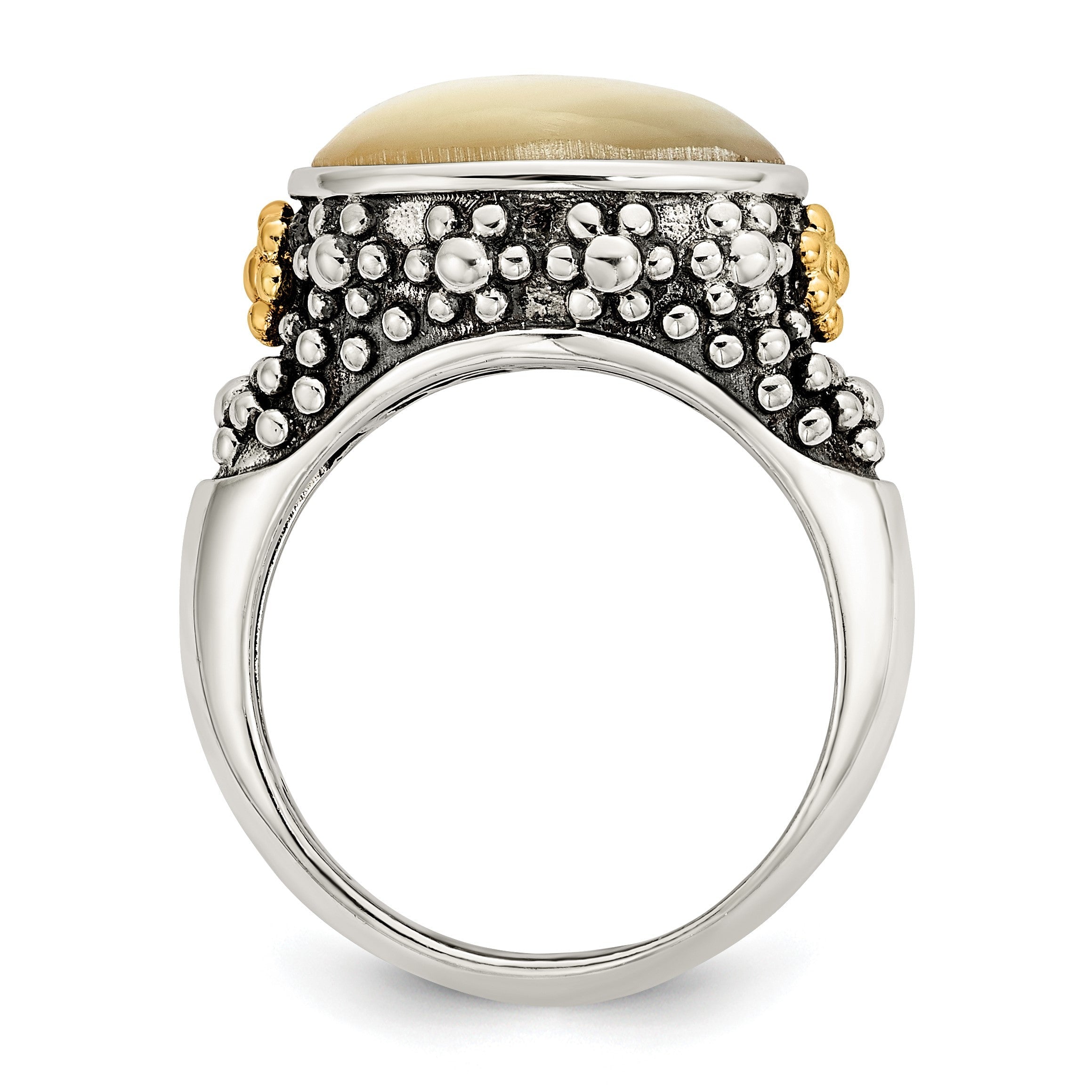 14K/silver Bicolor Shey Couture Sterlingsilber mit 14K Akzente Antikisiert Blumen Oval Perlmutt Ring