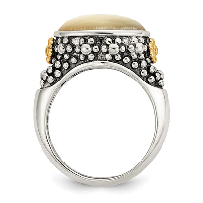14K/silver Bicolor Shey Couture Sterlingsilber mit 14K Akzente Antikisiert Blumen Oval Perlmutt Ring