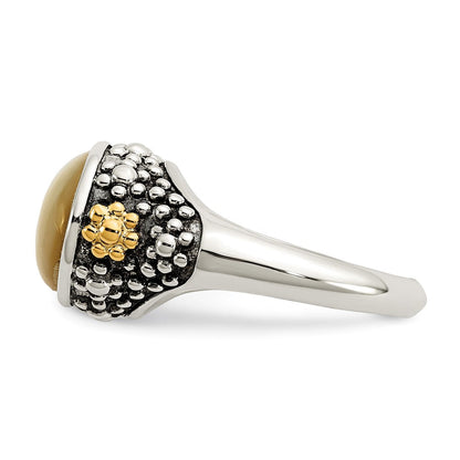 14K/silver Bicolor Shey Couture Sterlingsilber mit 14K Akzente Antikisiert Blumen Oval Perlmutt Ring