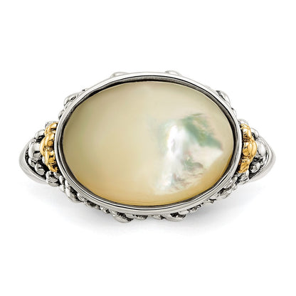 14K/silver Bicolor Shey Couture Sterlingsilber mit 14K Akzente Antikisiert Blumen Oval Perlmutt Ring