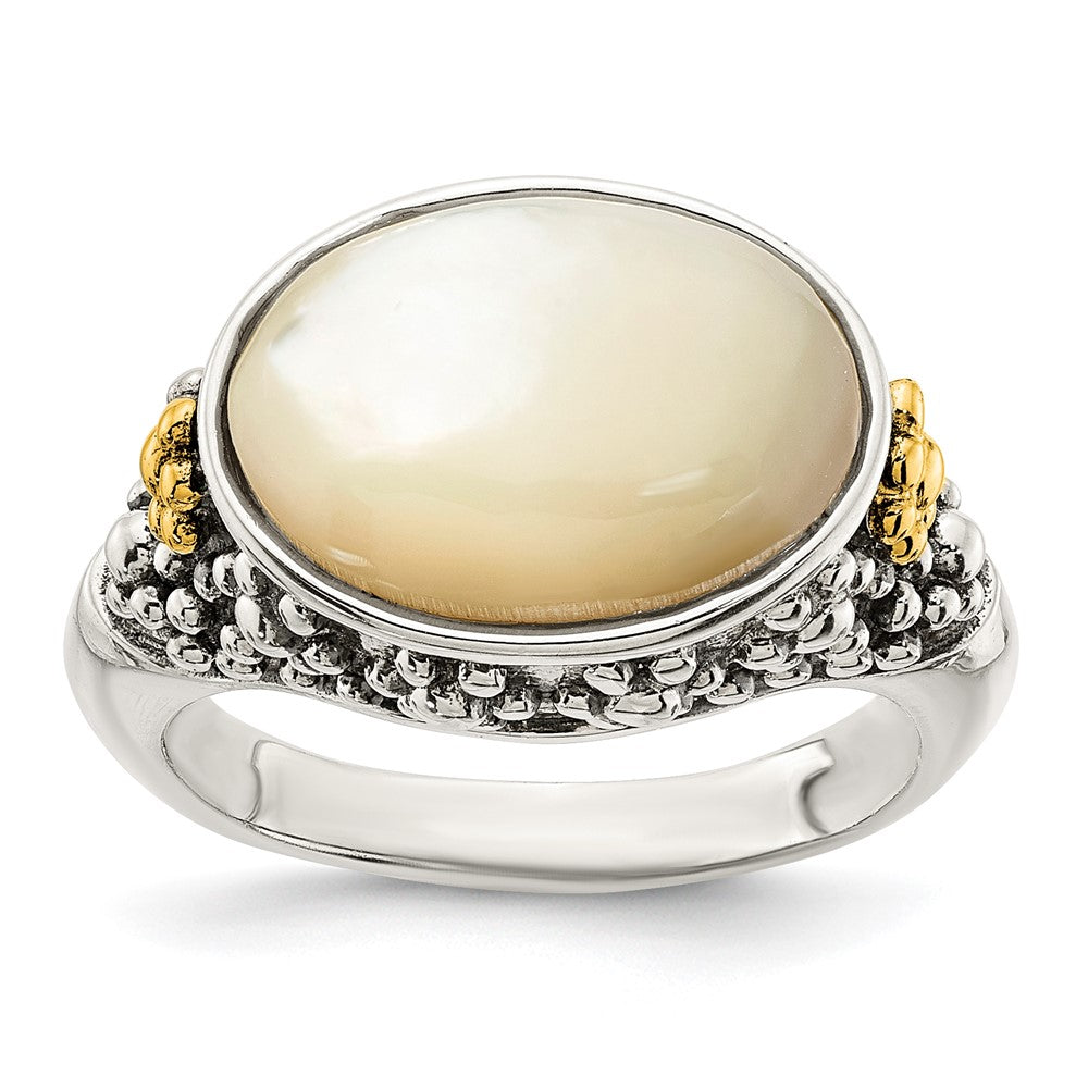 14K/silver Bicolor Shey Couture Sterlingsilber mit 14K Akzente Antikisiert Blumen Oval Perlmutt Ring