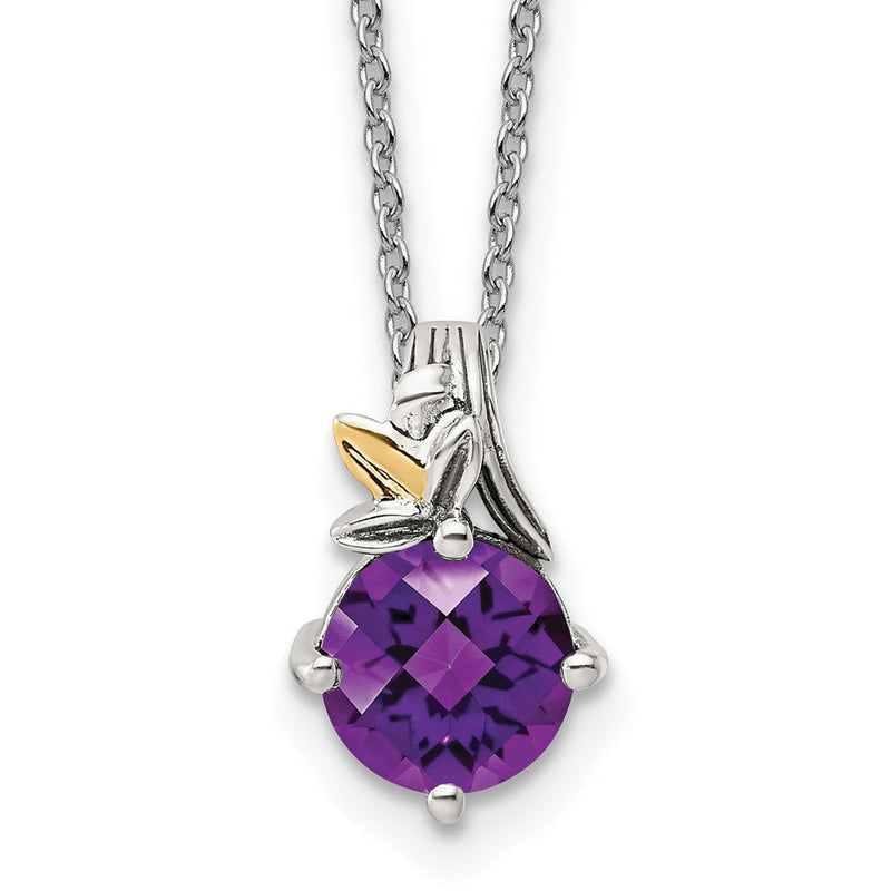 14K/silver Bicolor Shey Couture Sterlingsilber mit 14K Akzente 18 Zoll Rund Amethyst Halskette 2 Verlängerung