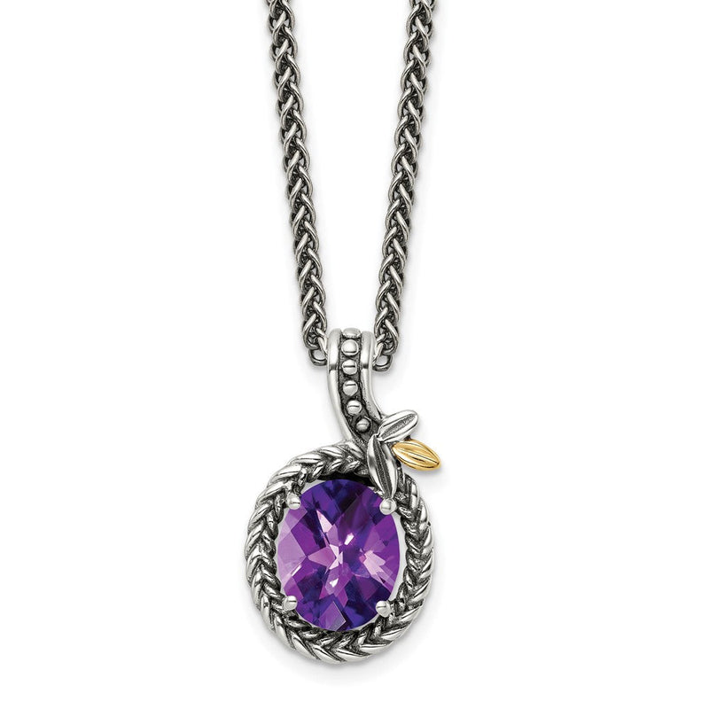 14K/silver Bicolor Shey Couture Sterlingsilber mit 14K Akzente 18 Zoll Antikisiert Oval Amethyst Halskette