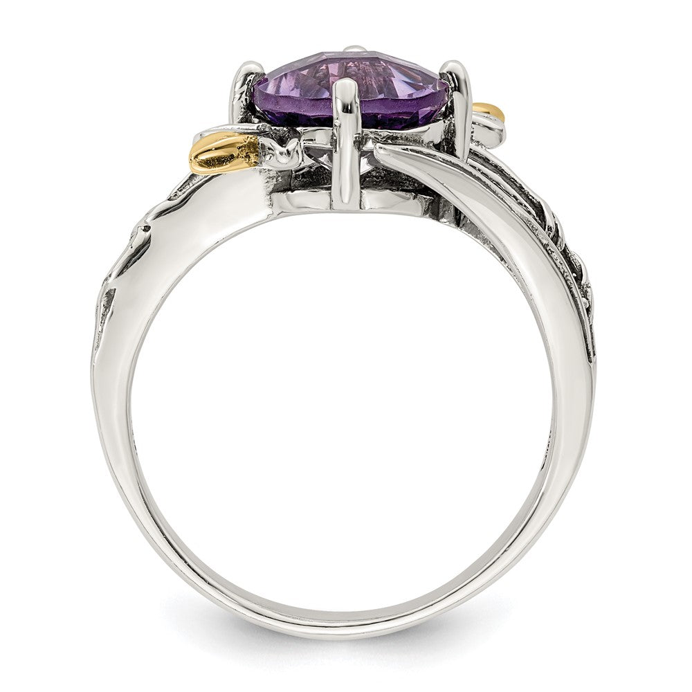 14K/silver Bicolor Shey Couture Sterlingsilber mit 14K Akzente Leaves Rund Amethyst Ring (size 6 Nur)