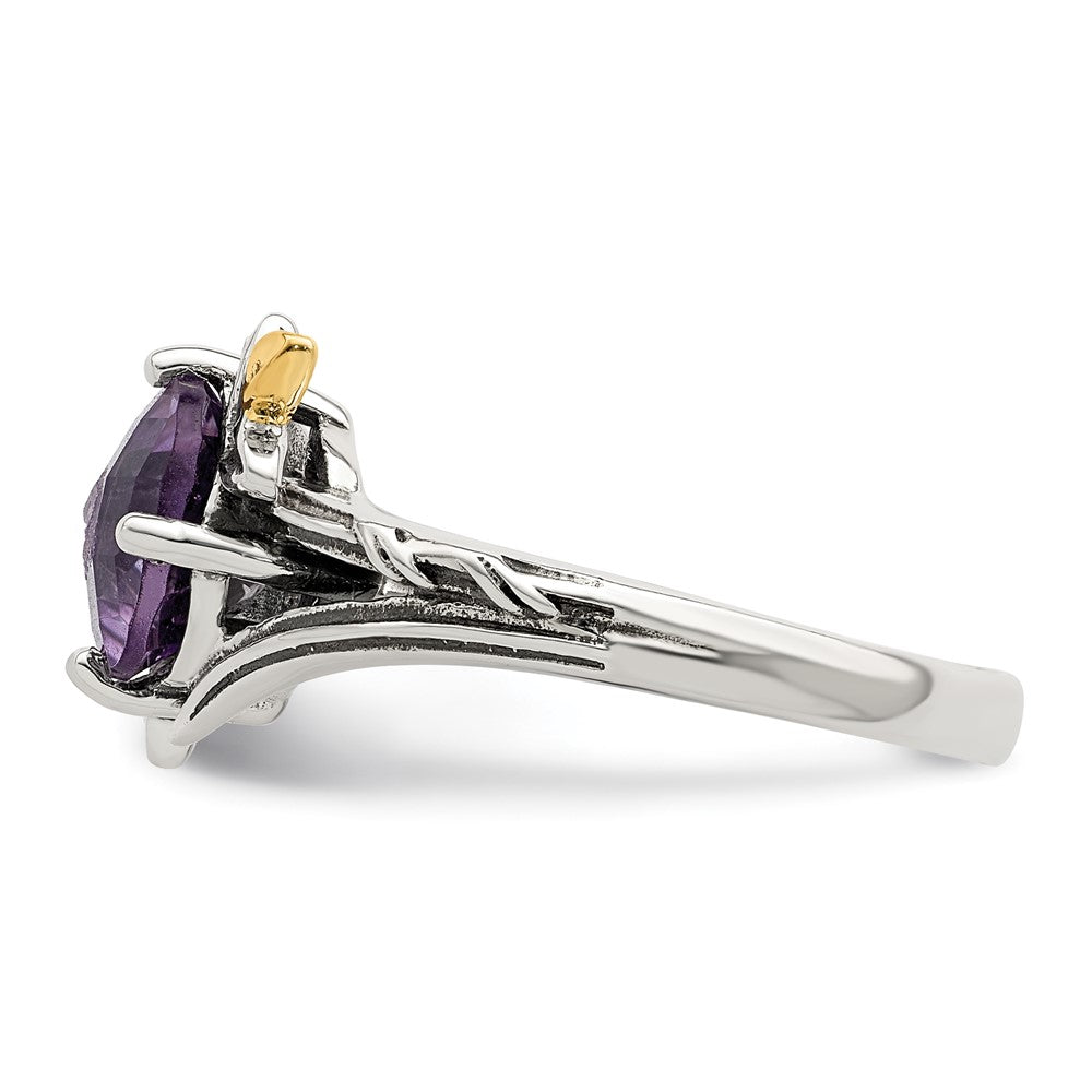 14K/silver Bicolor Shey Couture Sterlingsilber mit 14K Akzente Leaves Rund Amethyst Ring (size 6 Nur)