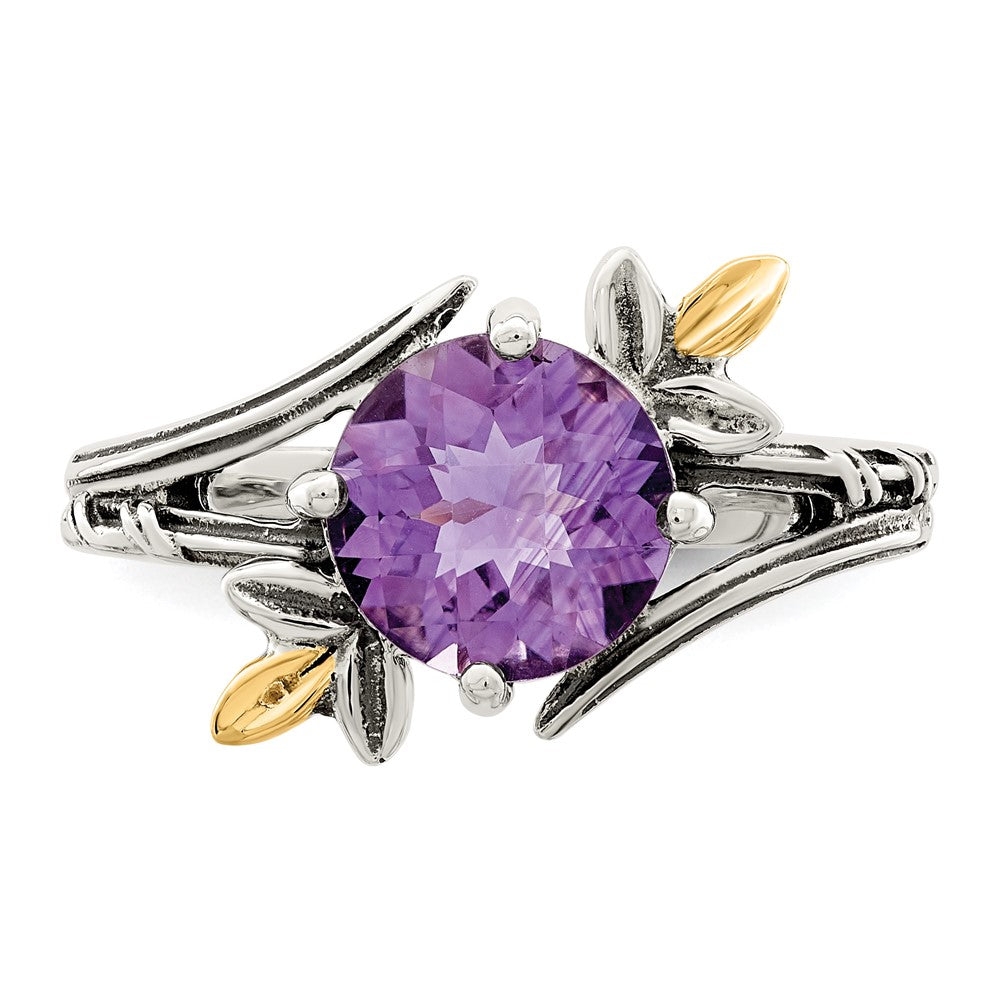 14K/silver Bicolor Shey Couture Sterlingsilber mit 14K Akzente Leaves Rund Amethyst Ring (size 6 Nur)