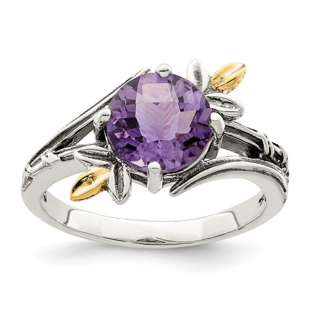 14K/silver Bicolor Shey Couture Sterlingsilber mit 14K Akzente Leaves Rund Amethyst Ring (size 6 Nur)