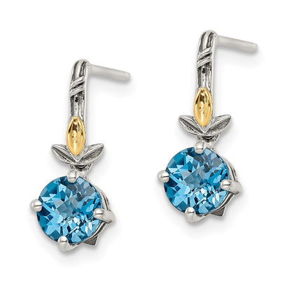 14K/silver Bicolor Shey Couture Sterlingsilber mit 14K Akzente Antikisiert Rund Licht Schweizer Blautopas Ohrstecker