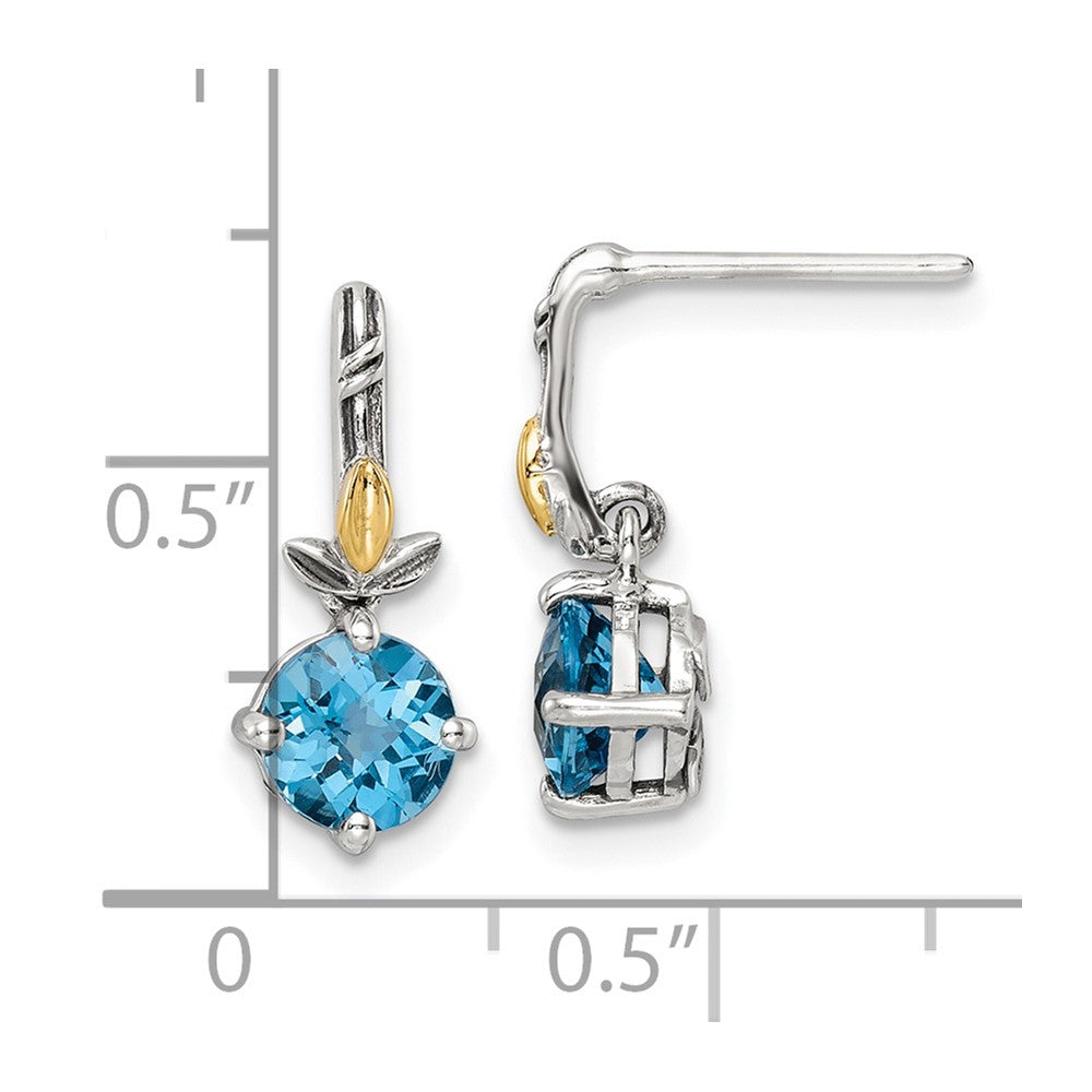 14K/silver Bicolor Shey Couture Sterlingsilber mit 14K Akzente Antikisiert Rund Licht Schweizer Blautopas Ohrstecker