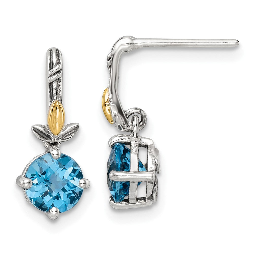 14K/silver Bicolor Shey Couture Sterlingsilber mit 14K Akzente Antikisiert Rund Licht Schweizer Blautopas Ohrstecker