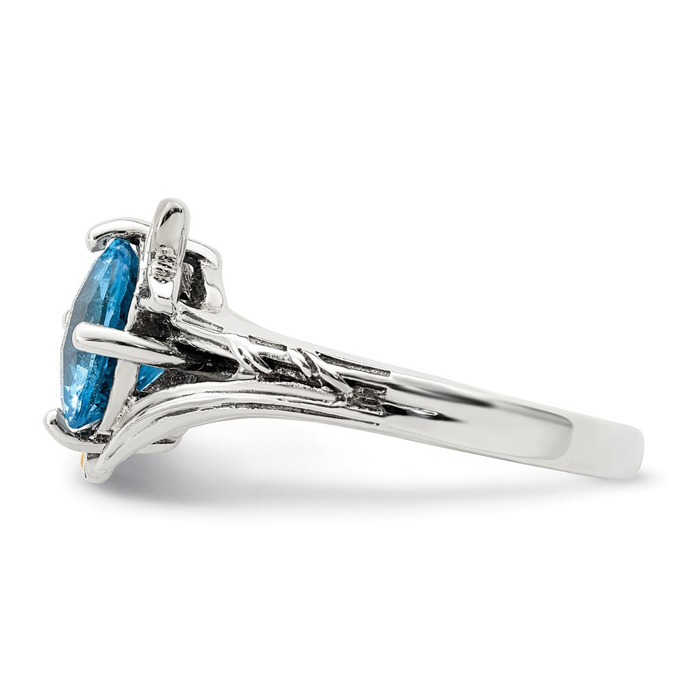 14K/silver Bicolor Shey Couture Sterlingsilber mit 14K Akzente Antikisiert Leaves Rund Licht Schweizer Blautopas Ring