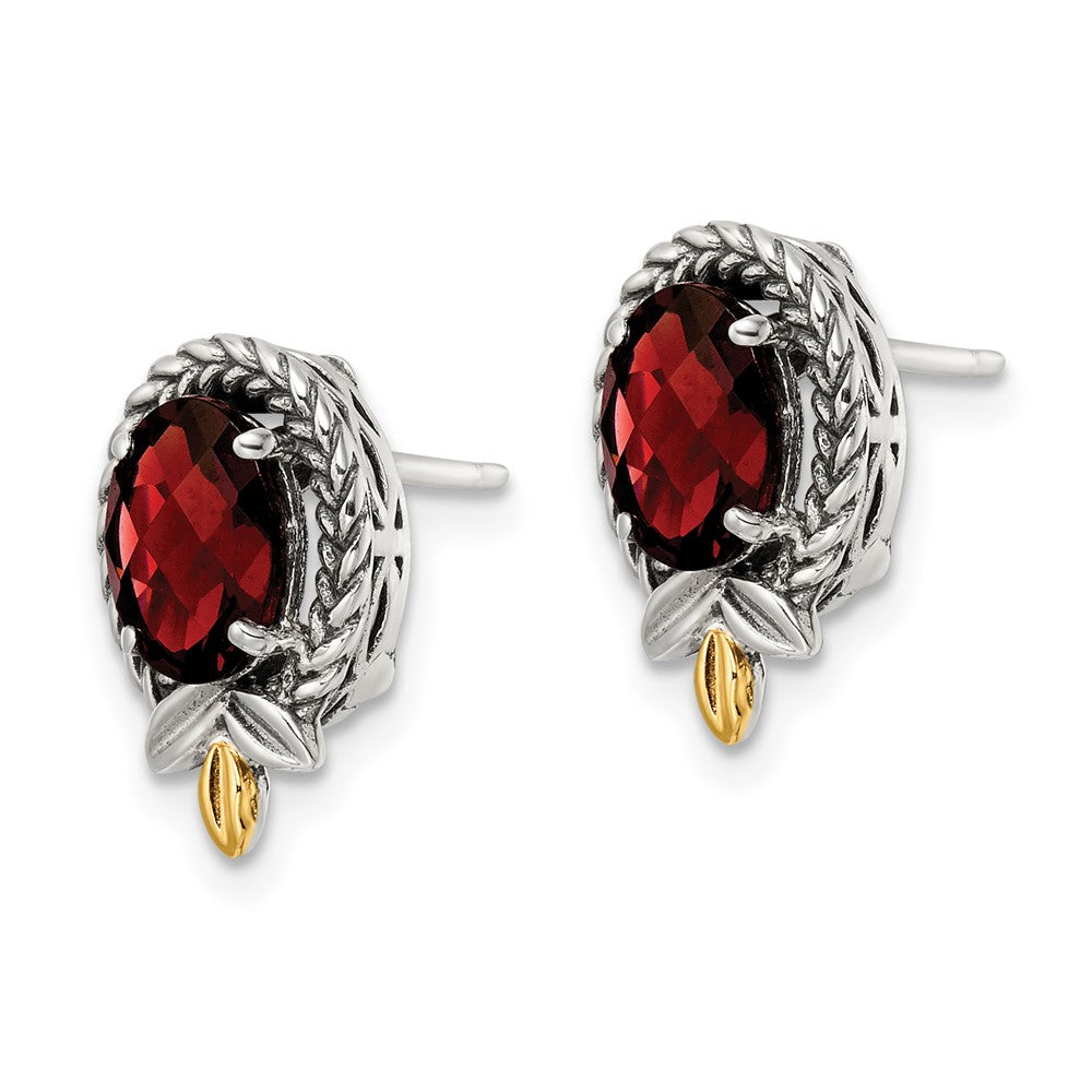 14K/silver Bicolor Shey Couture Sterlingsilber mit 14K Akzente Antikisiert Schachbrett Oval Granat Ohrstecker