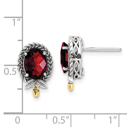 14K/silver Bicolor Shey Couture Sterlingsilber mit 14K Akzente Antikisiert Schachbrett Oval Granat Ohrstecker