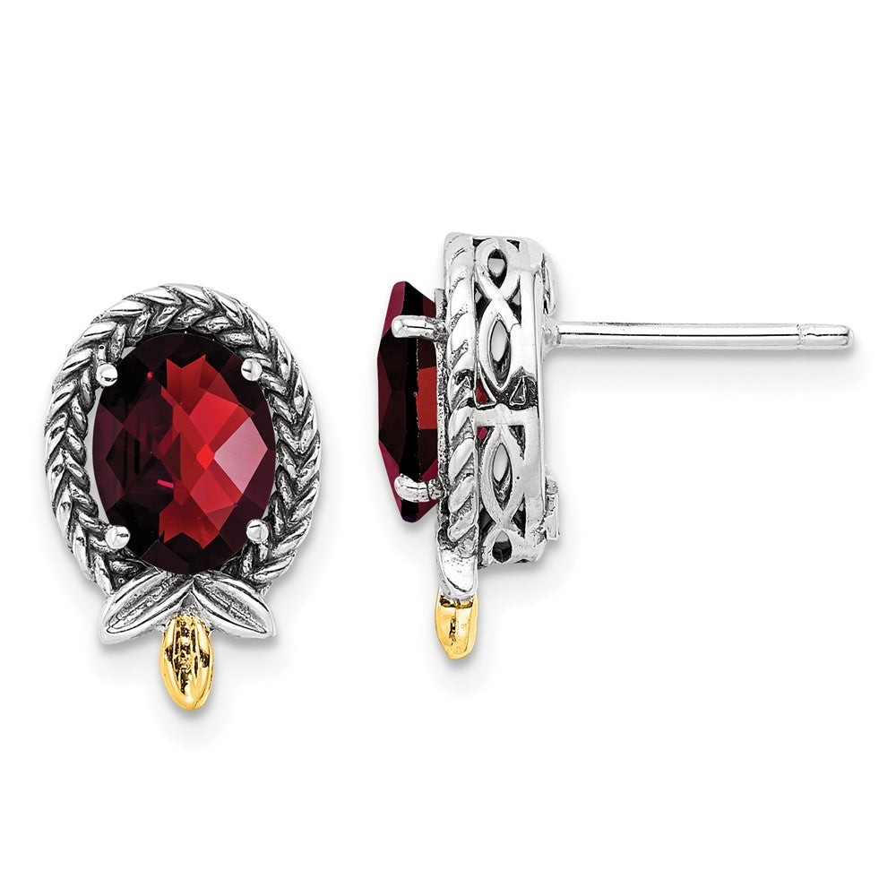 14K/silver Bicolor Shey Couture Sterlingsilber mit 14K Akzente Antikisiert Schachbrett Oval Granat Ohrstecker