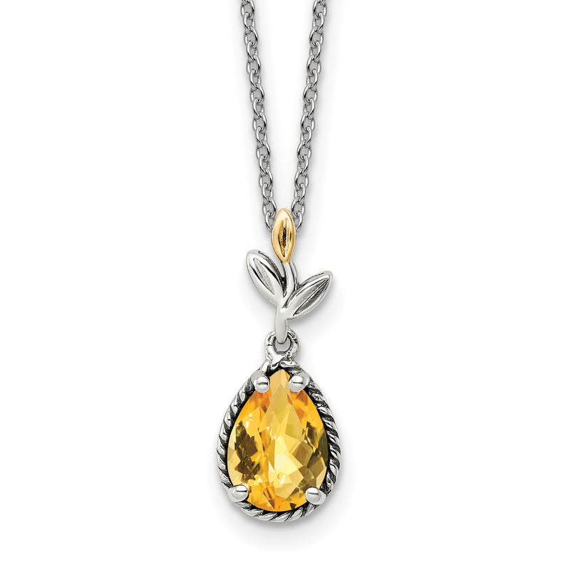14K/silver Bicolor Shey Couture Sterlingsilber mit 14K Akzente 18 Zoll Antikisiert Leaves Tropfen Geformt Citrin Halskette