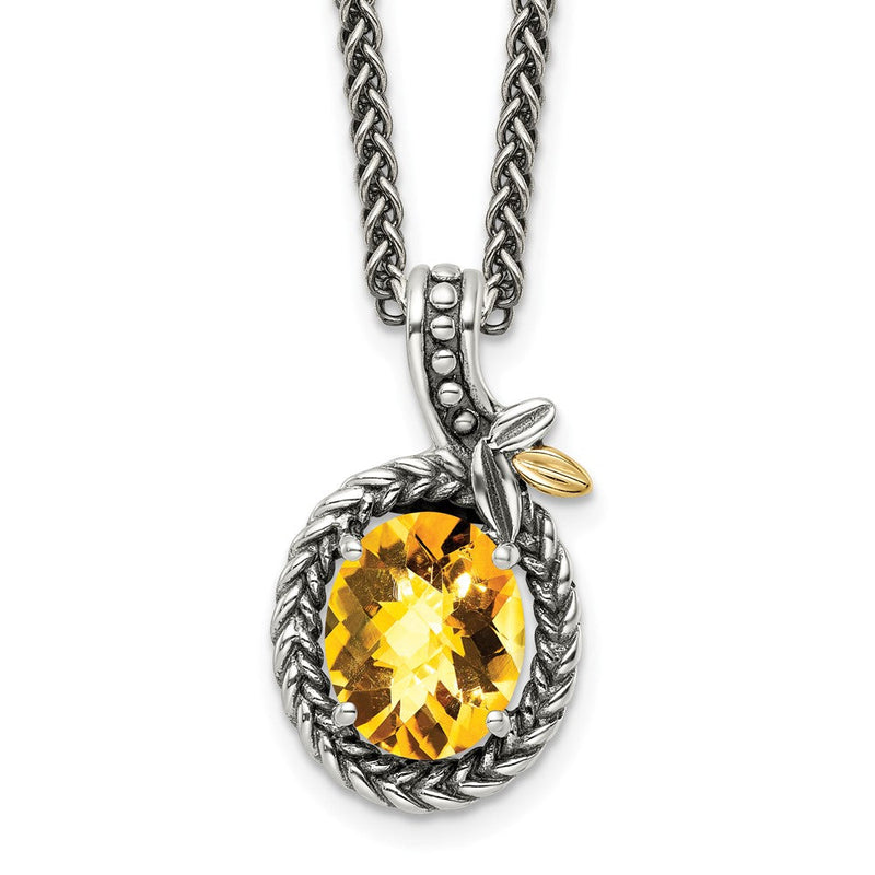 14K/silver Bicolor Shey Couture Sterlingsilber mit 14K Akzente 18 Zoll Antikisiert Geflochten Oval Citrin Halskette