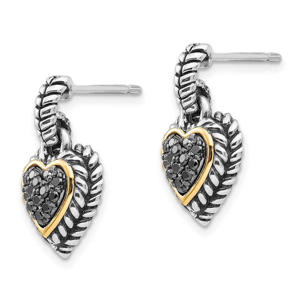 14K/silver Bicolor Shey Couture Sterlingsilber mit 14K Akzente Antikisiert Schwarz Diamant Hängend Stecker Herz Ohrringe