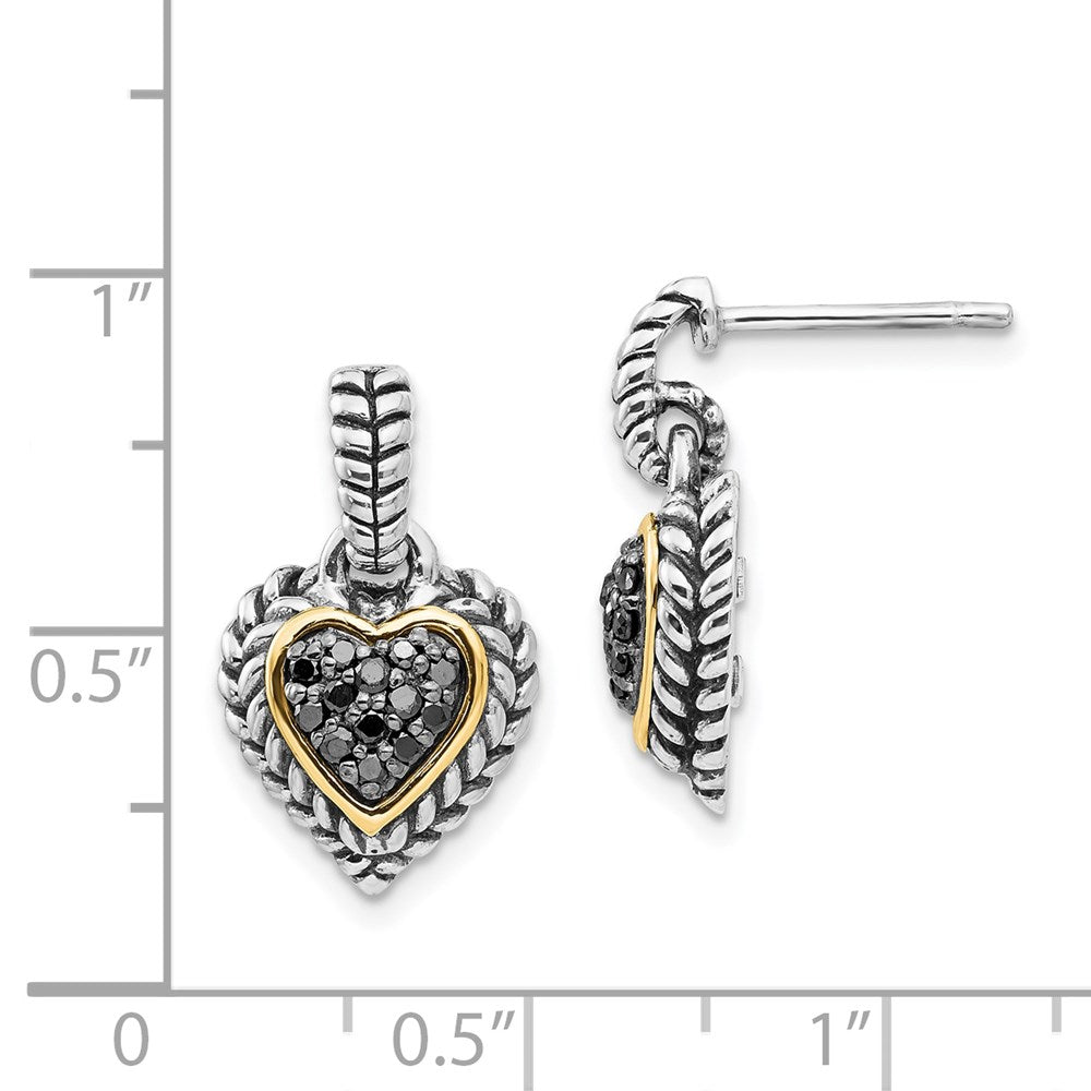 14K/silver Bicolor Shey Couture Sterlingsilber mit 14K Akzente Antikisiert Schwarz Diamant Hängend Stecker Herz Ohrringe