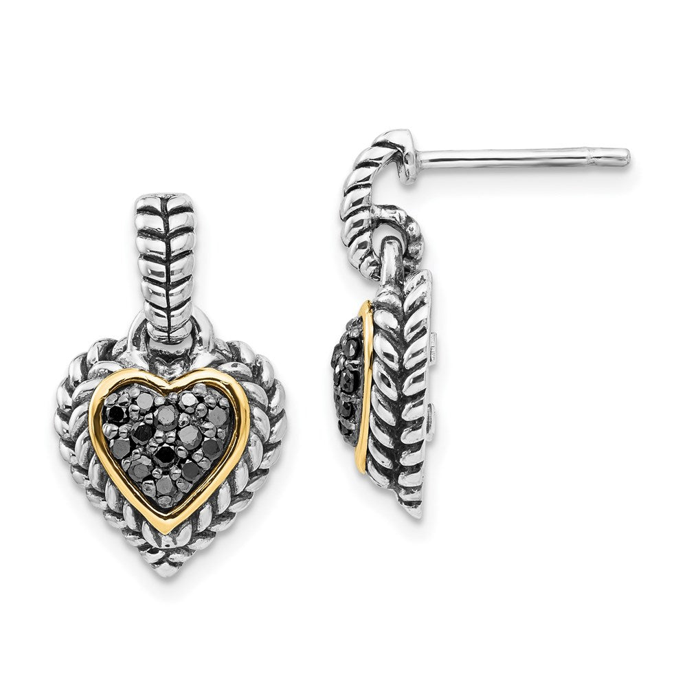 14K/silver Bicolor Shey Couture Sterlingsilber mit 14K Akzente Antikisiert Schwarz Diamant Hängend Stecker Herz Ohrringe