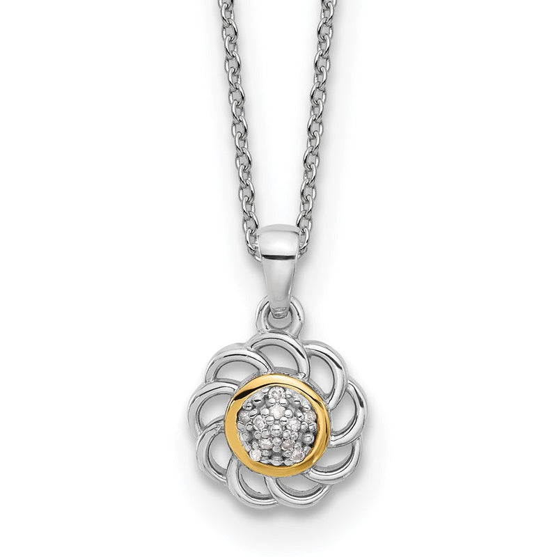 Sterlingsilber Rhodiniert mit 14K/silver Bicolor Akzente und Diamant 18 Zoll Halskette