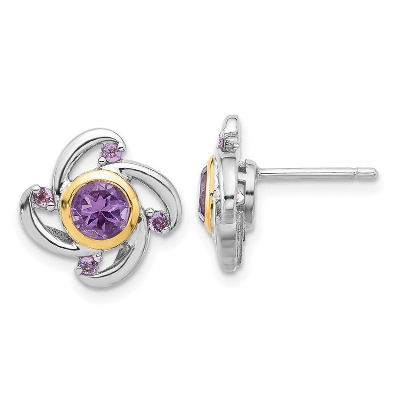 Sterlingsilber mit 14K/silver Bicolor Rhodiniert 1.05amethyst Und.12pink Quarz Ohrringe