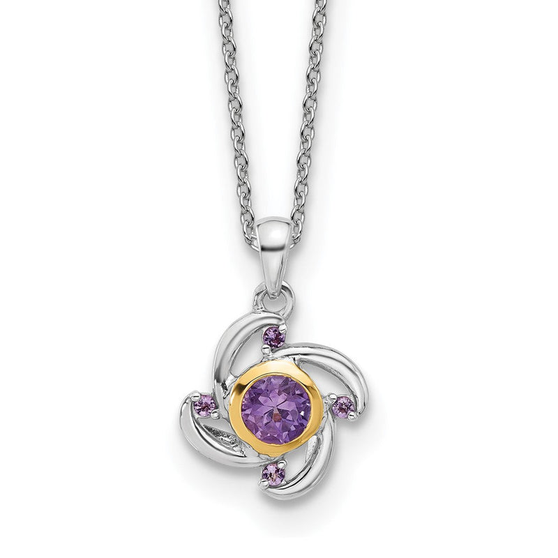 Sterlingsilber Rhodiniert mit 14K/silver Bicolor.55amethyst Und.06pink Qtz 18 Zoll Halskette