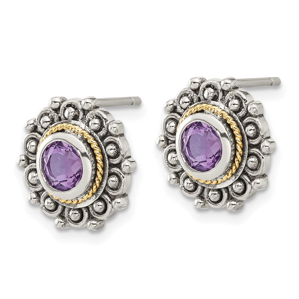 Sterlingsilber mit 14K/silver Bicolor Antikisiert Amethyst Ohrstecker