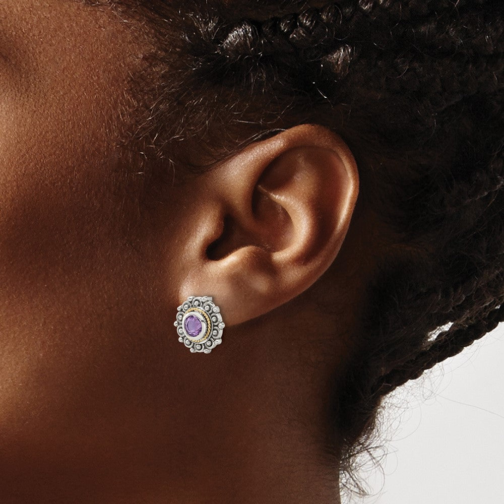 Sterlingsilber mit 14K/silver Bicolor Antikisiert Amethyst Ohrstecker