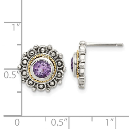 Sterlingsilber mit 14K/silver Bicolor Antikisiert Amethyst Ohrstecker