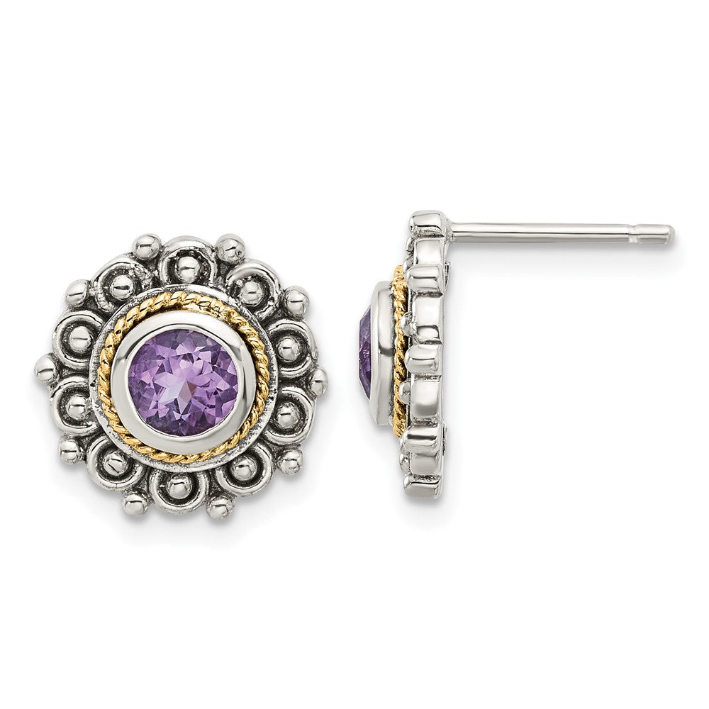 Sterlingsilber mit 14K/silver Bicolor Antikisiert Amethyst Ohrstecker