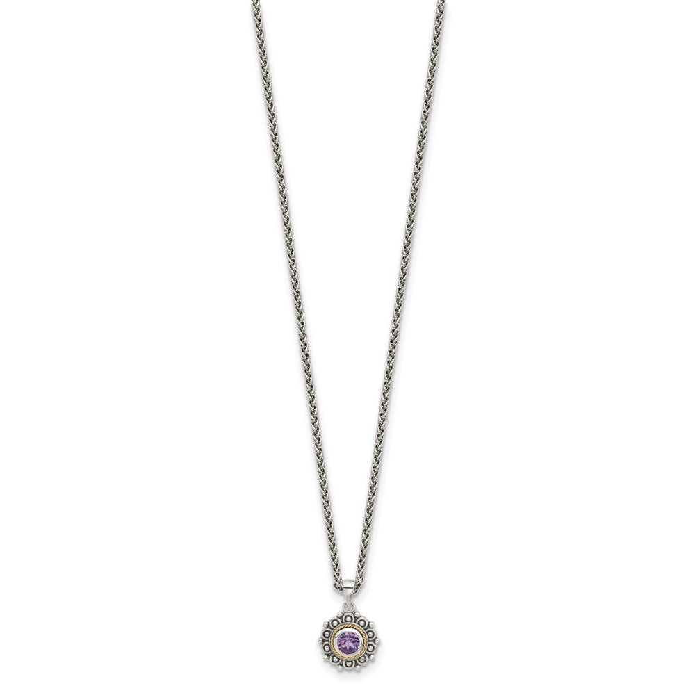 Sterlingsilber mit 14K/silver Bicolor Antikisiert und Amethyst 18 Zoll Halskette